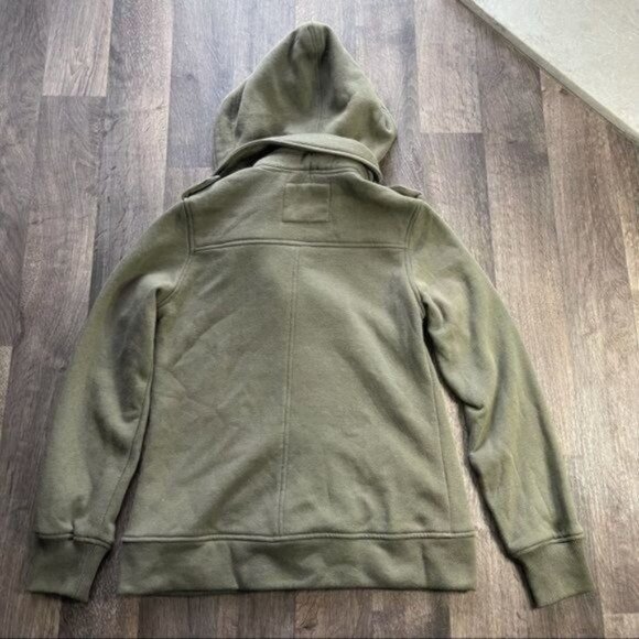 Olive Green Hooded Fleece Jacket Light Weight Coat Size S - Picture 10 of 10